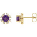 Ladies Natural Amethyst Natural Diamond Earrings — 14K Yellow Gold