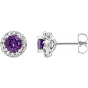 Ladies Natural Amethyst Natural Diamond Earrings — Platinum