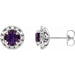 Ladies 4 mm Natural Amethyst Natural Diamond Halo-Style Earrings — Sterling Silver