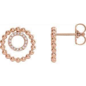 Ladies Natural Diamond Beaded Circle Earrings (I1, H+) — 14K Rose Gold