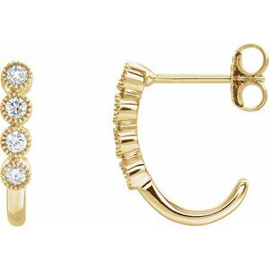 Ladies Natural Diamond J-Hoop Earrings (I1, H+) — 14K Yellow Gold