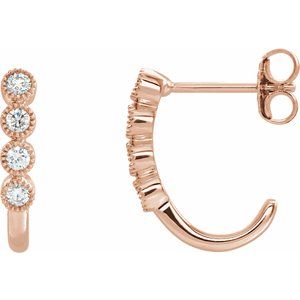 Ladies Natural Diamond J-Hoop Earrings (I1, H+) — 14K Rose Gold