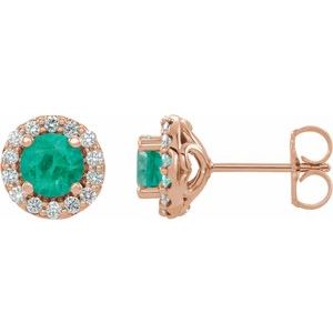 Ladies Natural Emerald Natural Diamond Earrings — 14K Rose Gold