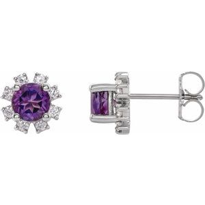 Ladies Natural Amethyst Natural Diamond Earrings — Sterling Silver