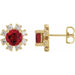 Ladies Natural Ruby Natural Diamond Earrings — 14K Yellow Gold