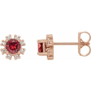 Ladies Natural Ruby Natural Diamond Earrings — 14K Rose Gold