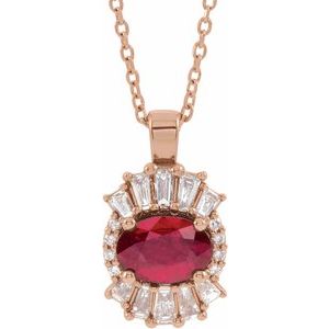 Ladies Natural Ruby Natural Diamond Necklace (I1, G-H, Ghi) — 14K Rose Gold