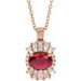 Ladies Natural Ruby Natural Diamond Necklace (I1, G-H, Ghi) — 14K Rose Gold
