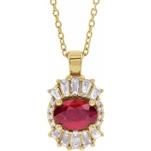 Ladies Natural Ruby Natural Diamond Necklace (I1, G-H, Ghi) — 14K Yellow Gold