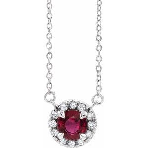 Ladies 3 mm Natural Ruby Natural Diamond Necklace (I1, G-H) — Sterling Silver