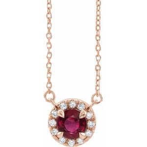 Ladies 3 mm Natural Ruby Natural Diamond Necklace (I1, G-H) — 14K Rose Gold