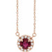 Ladies 3 mm Natural Ruby Natural Diamond Necklace (I1, G-H) — 14K Rose Gold
