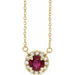 Ladies 3 mm Natural Ruby Natural Diamond Necklace (I1, G-H) — 14K Yellow Gold