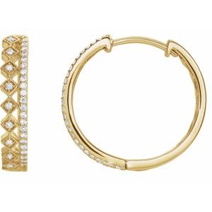 Ladies Natural Diamond Geometric 18.75 mm Hoop Earrings (I1, H+) — 14K Yellow Gold