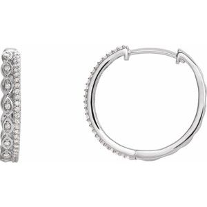 Ladies Natural Diamond Geometric 19.4 mm Hoop Earrings (I1, H+) — 14K White Gold