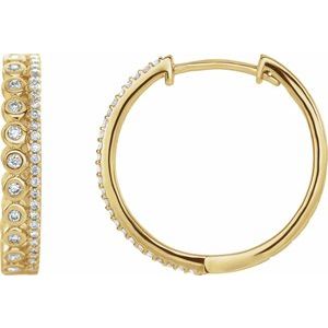 Ladies Natural Diamond Geometric 19.1 mm Hoop Earrings (I1, H+) — 14K Yellow Gold