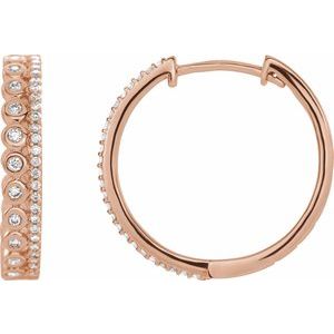 Ladies Natural Diamond Geometric 19.1 mm Hoop Earrings (I1, H+) — 14K Rose Gold