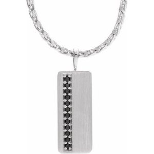 Ladies Natural Black Diamond Geometric Necklace (Opaque, Black) — Sterling Silver