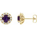 Ladies 4 mm Natural Amethyst Natural Diamond Halo-Style Earrings — 14K Yellow Gold
