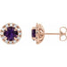 Ladies 4 mm Natural Amethyst Natural Diamond Halo-Style Earrings — 14K Rose Gold