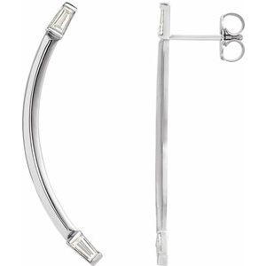 Ladies Natural Diamond Curved Bar Earrings — Sterling Silver