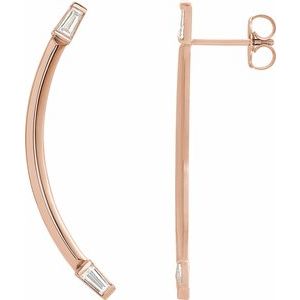 Ladies Natural Diamond Curved Bar Earrings — 14K Rose Gold