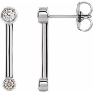 Ladies Natural Diamond Bezel-Set Bar Earrings — Sterling Silver