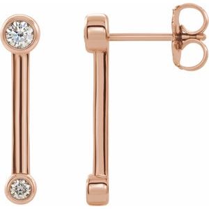 Ladies Natural Diamond Bezel-Set Bar Earrings — 14K Rose Gold