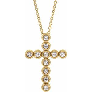 Ladies Natural Diamond Cross Necklace (I1, G-H) — 14K Yellow Gold