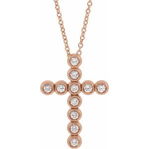 Ladies Natural Diamond Cross Necklace (I1, G-H) — 14K Rose Gold