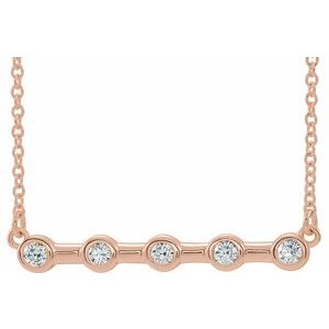Ladies Natural Diamond Bezel-Set Bar Necklace (I1, G-H) — 14K Rose Gold