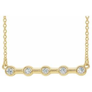 Ladies Natural Diamond Bezel-Set Bar Necklace (I1, G-H) — 14K Yellow Gold