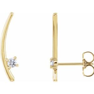Ladies Natural Diamond Ear Climbers — 14K Yellow Gold