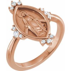 Ladies Natural Diamond Miraculous Medal Ring (I1, G-H) — 14K Rose Gold
