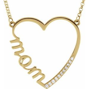 Ladies Natural Diamond "Mom" Heart Necklace (I1, G-H) — 14K Yellow Gold