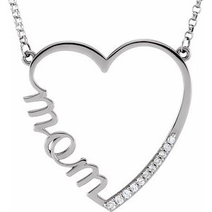 Ladies Natural Diamond "Mom" Heart Necklace (I1, G-H) — 14K White Gold