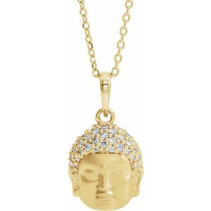 Ladies Natural Diamond Buddha Necklace (I1, G-H) — 14K Yellow Gold