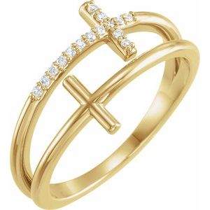 Ladies Natural Diamond Sideways Cross Ring (I1, G-H) — 14K Yellow Gold