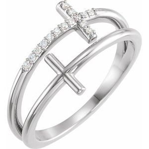 Ladies Natural Diamond Sideways Cross Ring (SI2-SI3, G-H) — Platinum