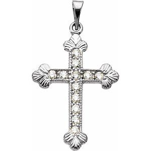Ladies Natural Diamond Cross Pendant — 14K White Gold