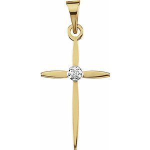 Ladies 14K Yellow/ Natural Diamond Cross Pendant (Si1, G-H) — 14K Yellow/White Gold