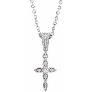 Ladies Natural Diamond Petite Vintage-Inspired Cross Necklace (Si2-Si3, G-H) — Platinum