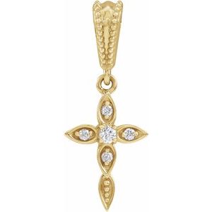 Ladies Natural Diamond Petite Vintage-Inspired Cross Pendant (I1, G-H) — 14K Yellow Gold