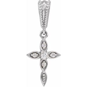 Ladies Natural Diamond Petite Vintage-Inspired Cross Pendant (I1, G-H) — Sterling Silver