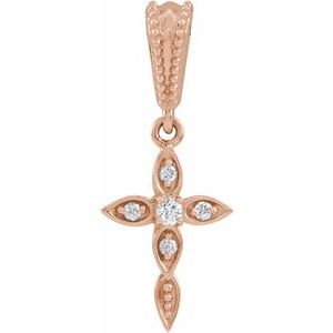 Ladies Natural Diamond Petite Vintage-Inspired Cross Pendant (I1, G-H) — 14K Rose Gold
