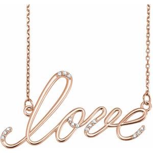 Ladies Natural Diamond "Love" Necklace (I1, G-H) — 14K Rose Gold