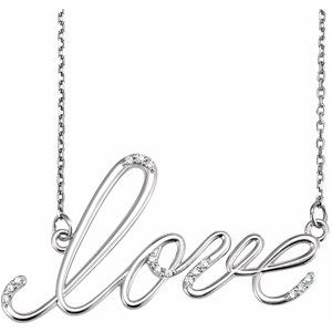 Ladies Natural Diamond "Love" Necklace (I1, G-H) — 14K White Gold