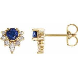 Ladies Natural Blue Sapphire Natural Diamond Earrings — 14K Yellow Gold