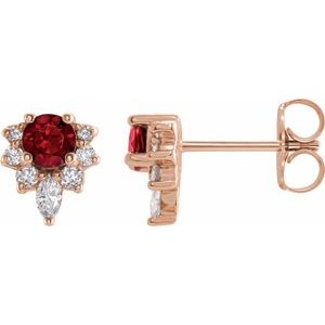 Ladies Natural Mozambique Garnet Natural Diamond Earrings — 14K Rose Gold