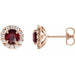 Ladies 4 mm Natural Mozambique Garnet Natural Diamond Halo-Style Earrings — 14K Rose Gold